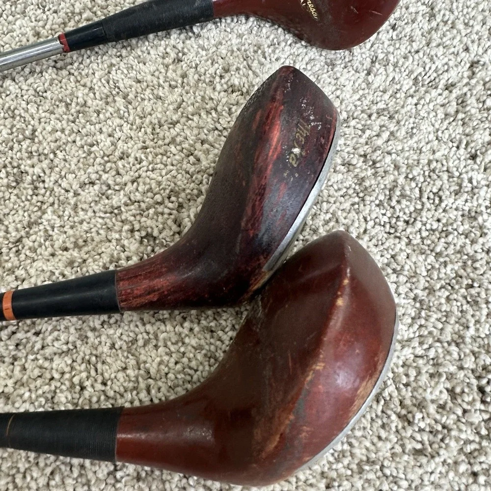 Vintage Golf Driver 1, 2, 3 &4 Wood Steel Shaft Clubs Spalding & Hagen